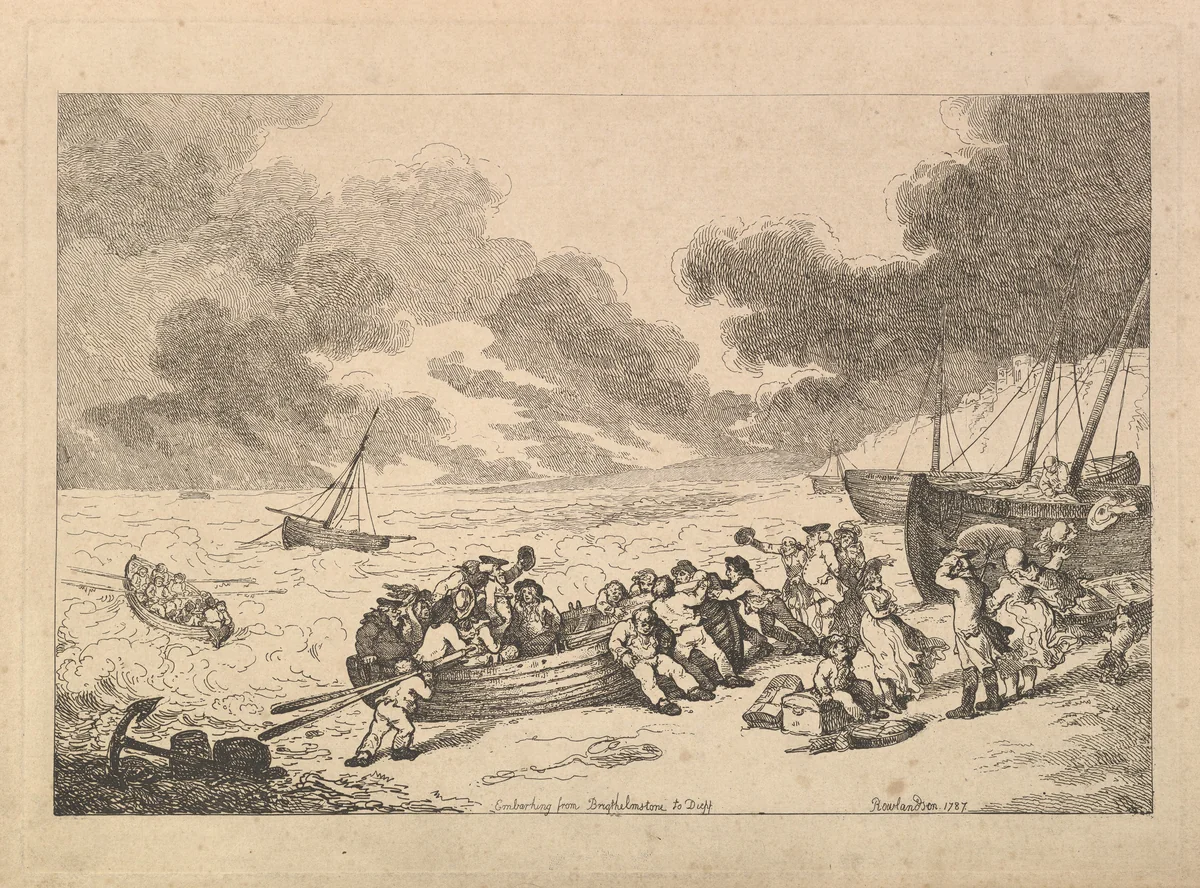 Embarking from Brighthelmstone to Diepp[e] (from, Imitations of Modern Drawings) by Thomas Rowlandson, print, 1787