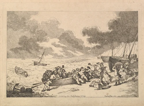 Embarking from Brighthelmstone to Diepp[e] (from, Imitations of Modern Drawings) by Thomas Rowlandson, print, 1787