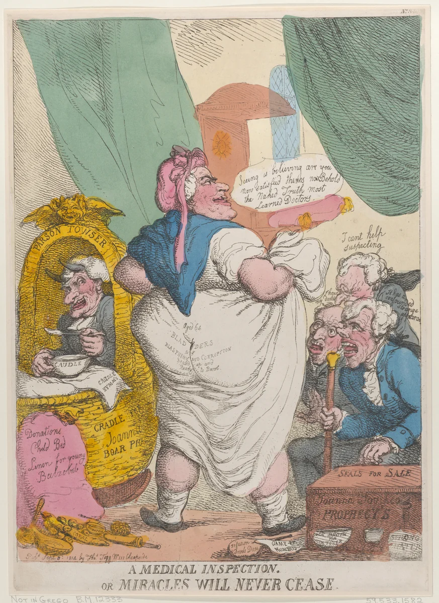 A Medical Inspection or Miracles Will Never Cease by Thomas Rowlandson, print, 1814