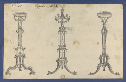 Candle Stands, in Chippendale Drawings, Vol. I by Thomas Chippendale, drawing, 1753