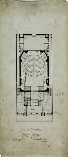 Schiller Building Rental Plans, Chicago, Illinois, Plan by Louis H. Sullivan
Dankmar Adler, drawing, 1890-1895
