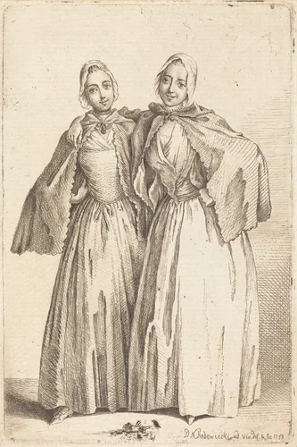 Two Standing Ladies (Demoiselles Quantin) by Daniel Nikolaus Chodowiecki, print, 1726-1801