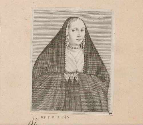 Vrouw met een donkere sluier by Unknown, print, 1576-1624