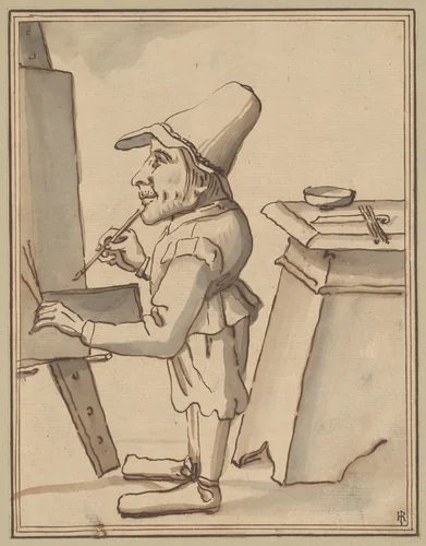 Caricature of a Dwarf Painter at His Easel by Tuscany, drawing, 1600-1635