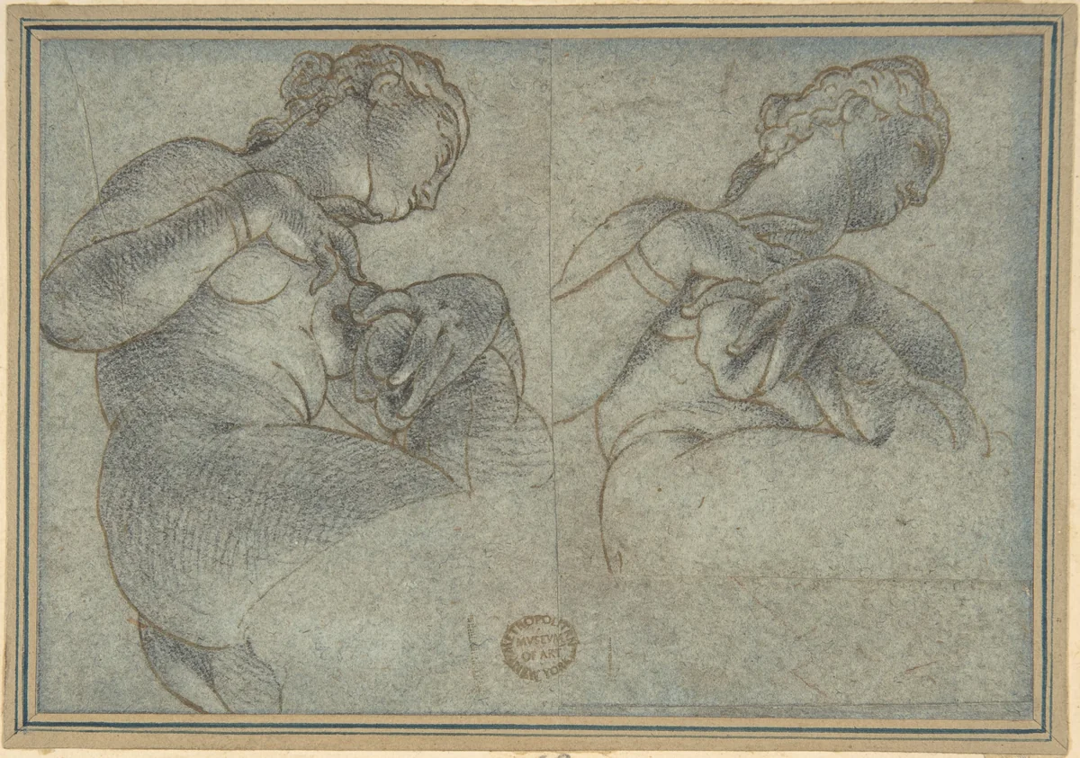 Two Studies of a female Figure or Statue by anonymous, drawing, 1500-1599