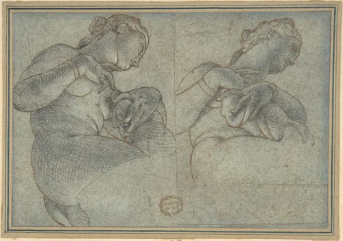 Two Studies of a female Figure or Statue by anonymous, drawing, 1500-1599
