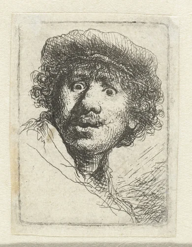 Self-portrait in a cap, wide-eyed and open-mouthed by anonymous, print, 1630