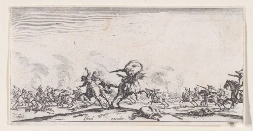 Le Combat au Pistolet (The Combat with Pistols), from "Les Combats de Cavalerie" (The Cavalry Combats) by Jacques Callot, print, 1632-1634