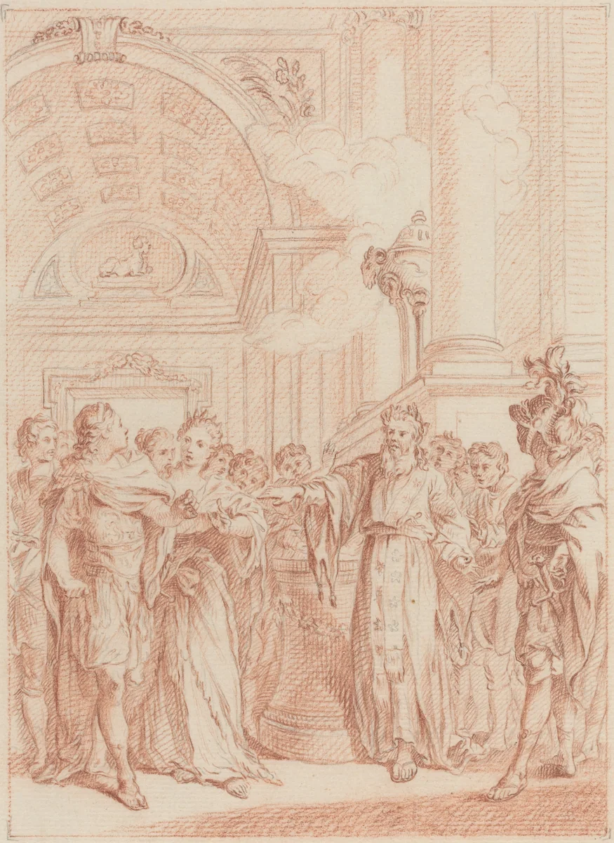 Tremblez malheureux Roi, votre Règne est passe by Hubert François Gravelot, drawing, 1699-1773