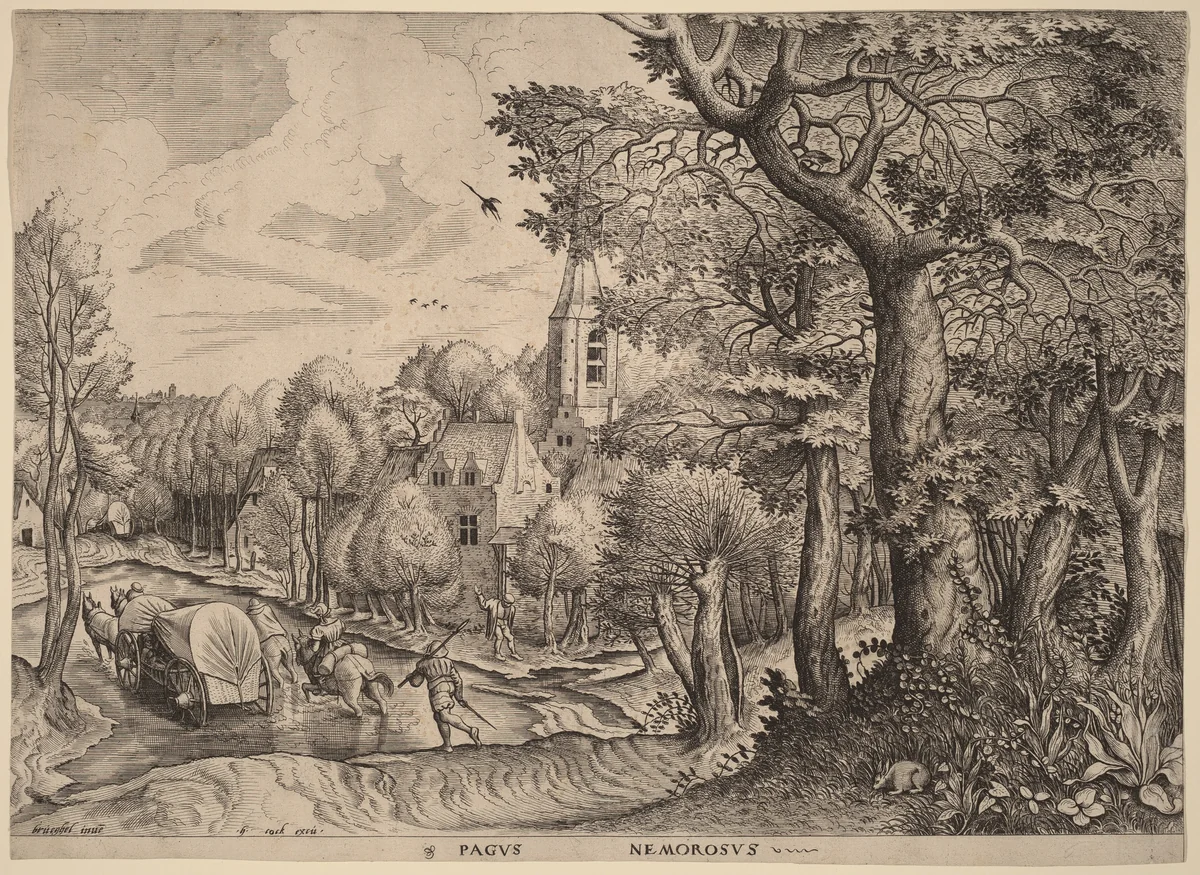 Pagus Nemorosus (Wooded Village) by Johannes van Doetechum
Lucas van Doetechum
Pieter Bruegel
Hieronymus Cock, print, 1555-1557