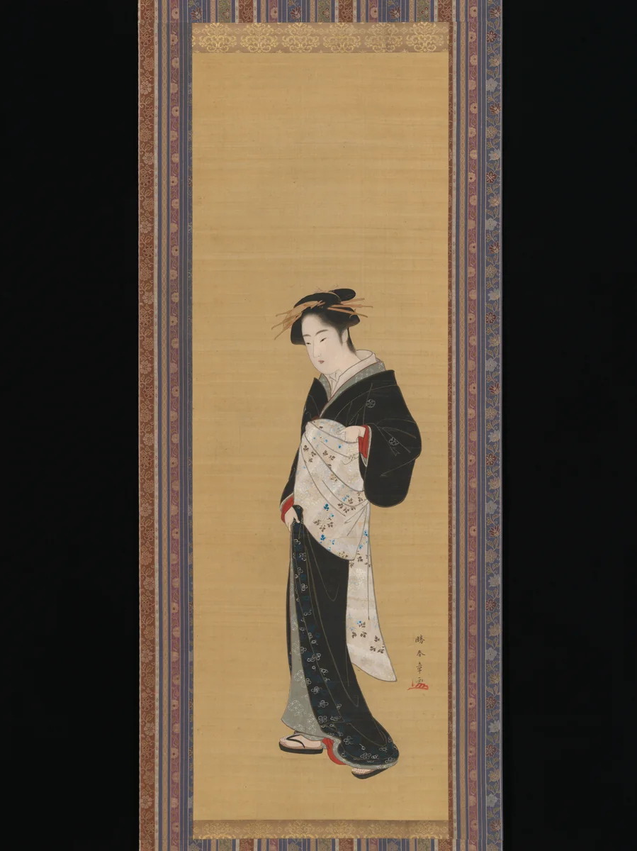 Woman in a Black Kimono by Katsukawa Shunshô (勝川春章), painting, 1600-1870