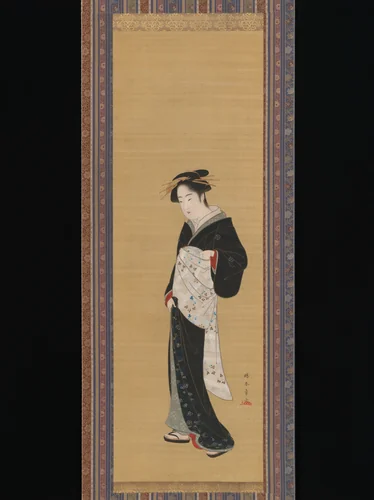Woman in a Black Kimono by Katsukawa Shunshô (勝川春章), painting, 1600-1870