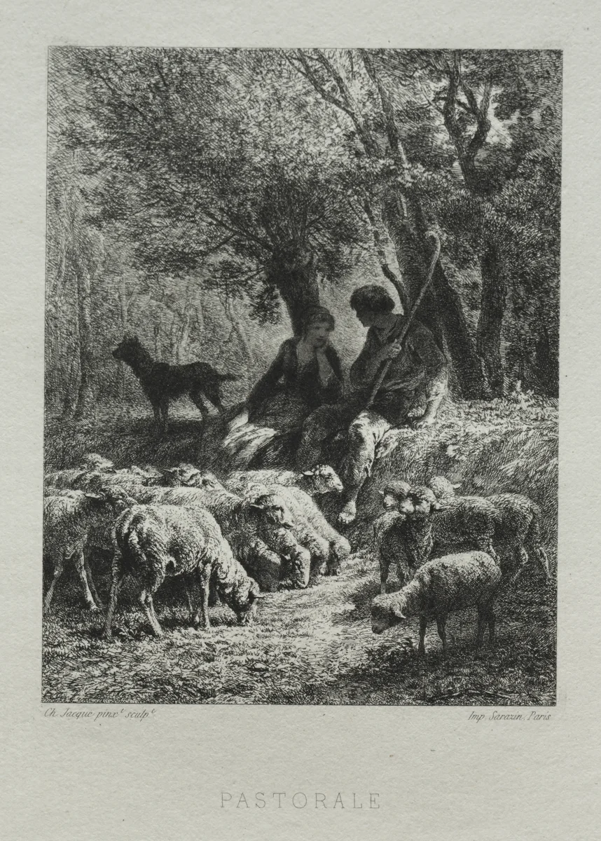 Pastorale by Charles-Émile Jacque, print, 1864