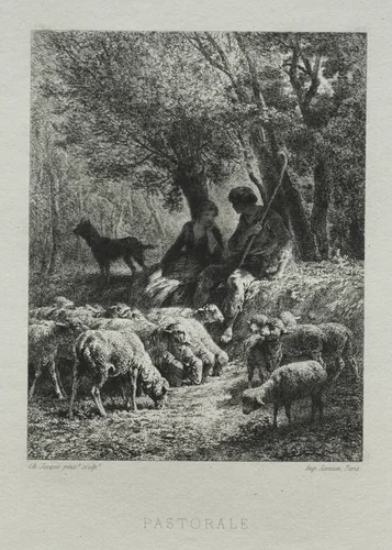 Pastorale by Charles-Émile Jacque, print, 1864