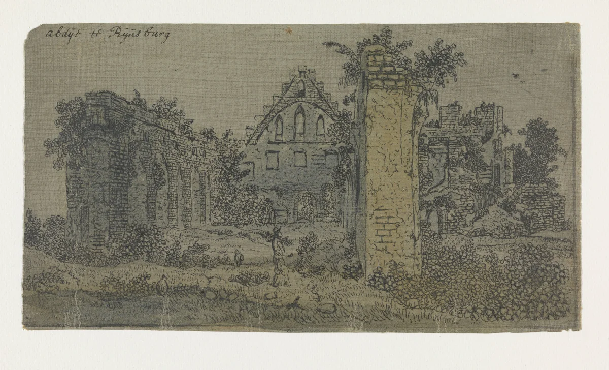 Ruins of the Abbey of Rijnsburg, Small Version by Hercules Segers, print, 1618-1622