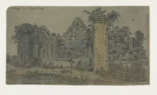 Ruins of the Abbey of Rijnsburg, Small Version by Hercules Segers, print, 1618-1622