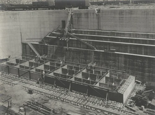 Reinforced Concrete Pontoons. Forms removed from No. 1 Pontoon by Unidentified Photographer, photograph, 1916