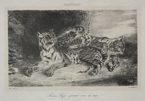 Young Tiger Playing with its Mother by Eugène Delacroix, print, 1831