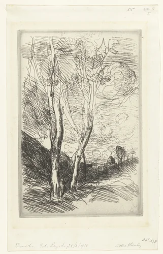 Italiaans landschap met vergezicht met kerk by Camille Corot, print, 1869-1870