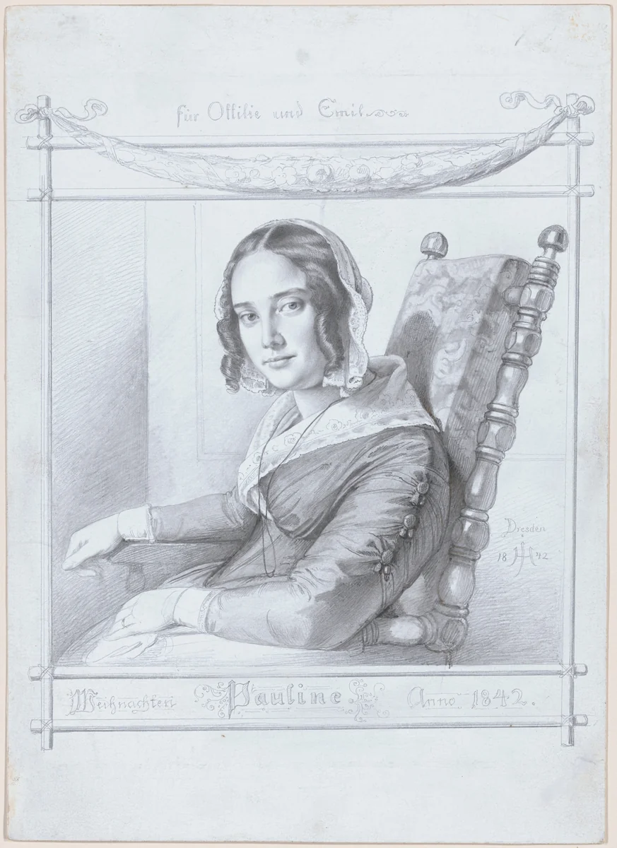 Pauline, the Wife of the Artist by Julius Hübner, drawing, 1842