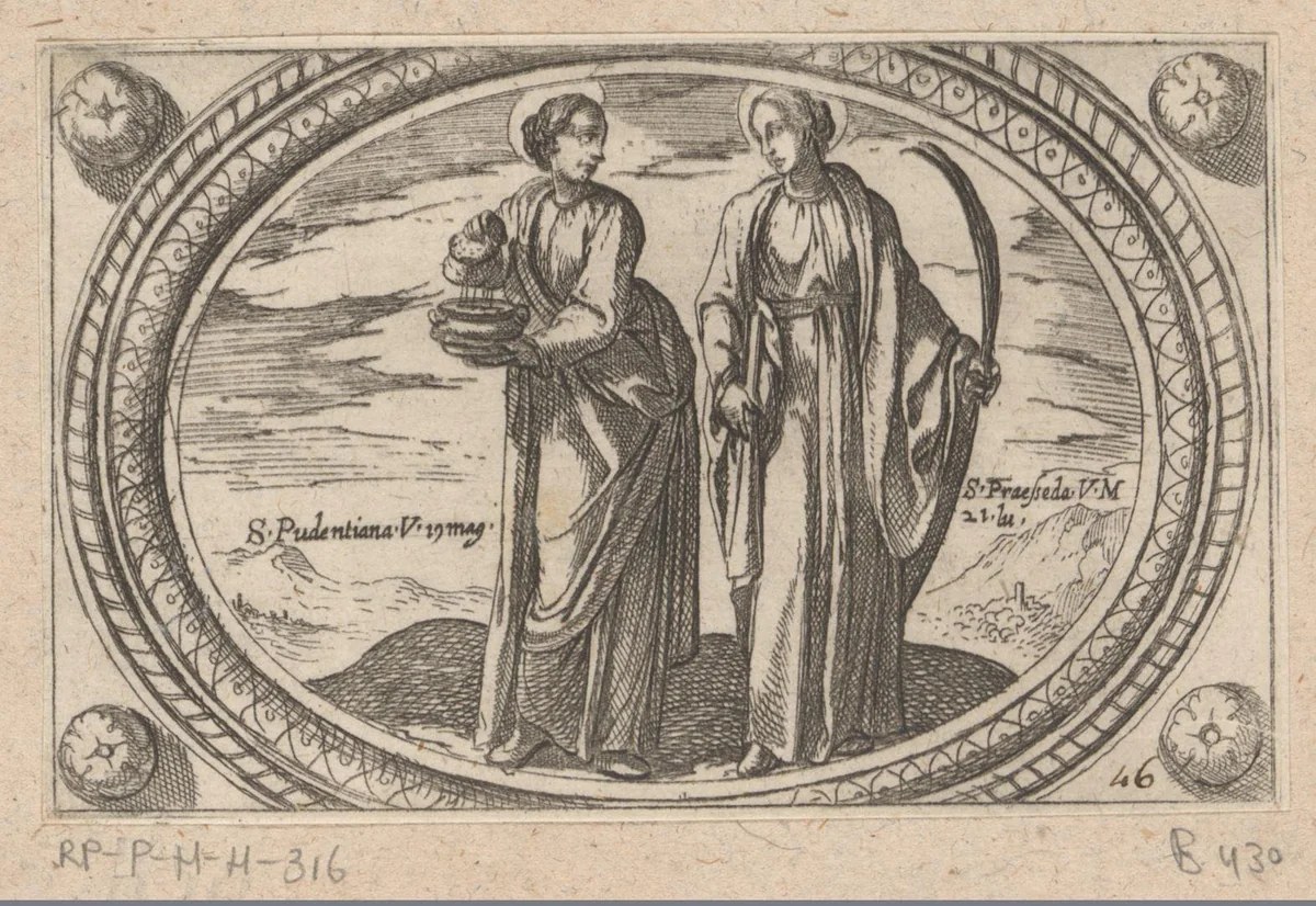 H. Pudentiana en H. Praxedes by Antonio Tempesta, print, 1565-1630