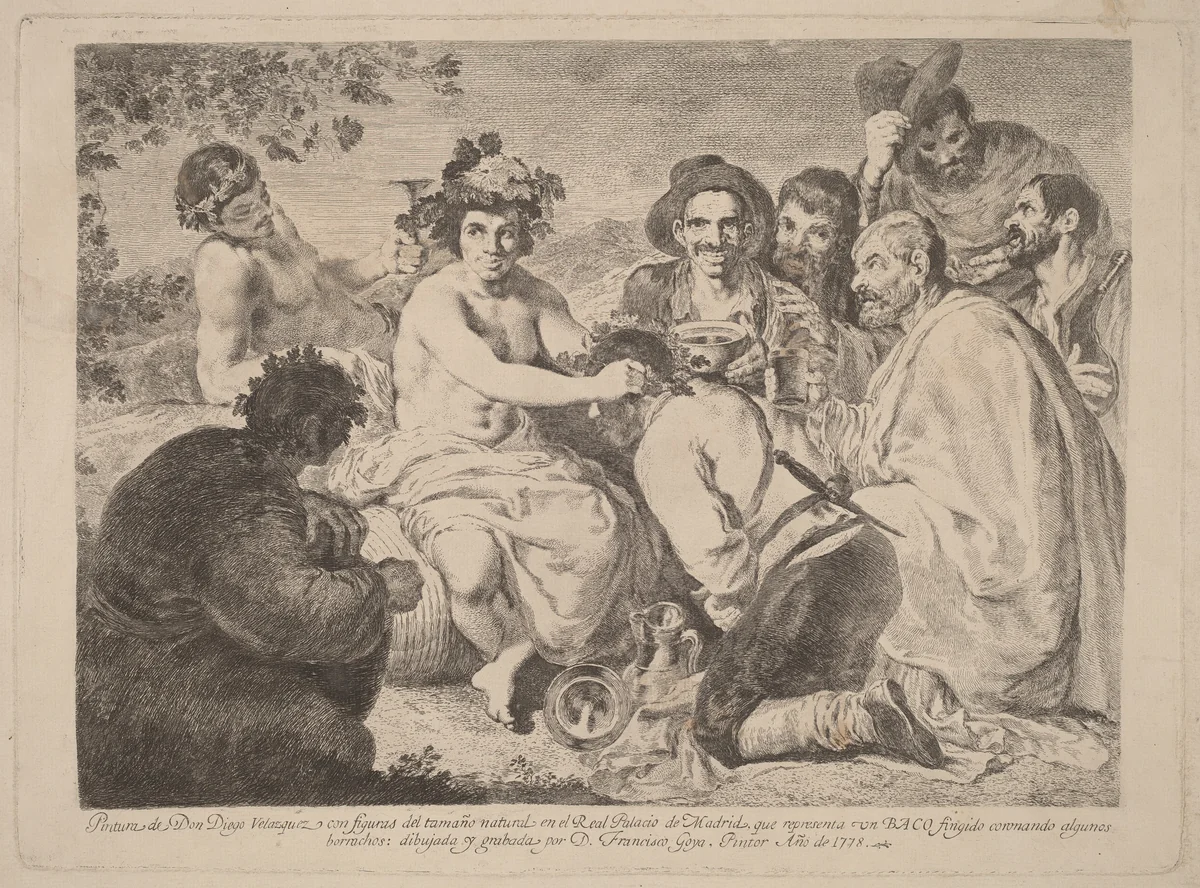 Baco (Bacchus) by Francisco Goya; Diego Velázquez, print, 1778