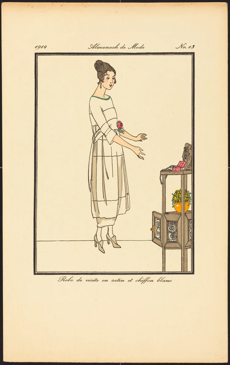 Robe de visite en satin et chiffon blanc by French 20th Century, print, 1919