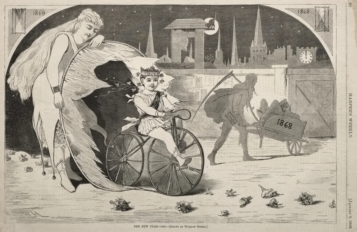 The New Year - 1869 by Winslow Homer, print, 1868