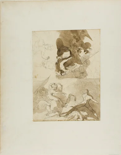 Sketches for a Cavalry Battle by Jean Louis André Théodore Géricault, drawing, 1813-1814