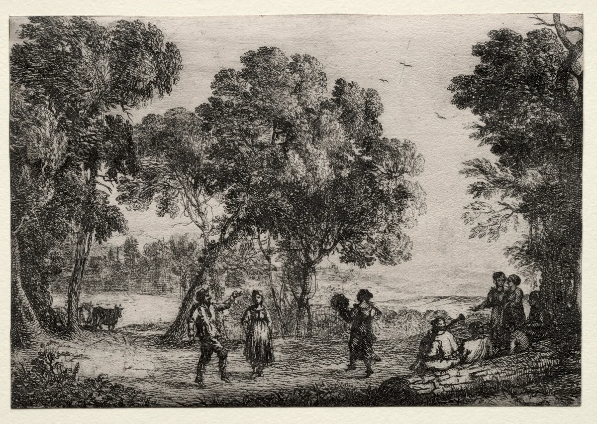 Landscape with a Country Dance (Small Plate) by Claude Lorrain, print, 1632-1642