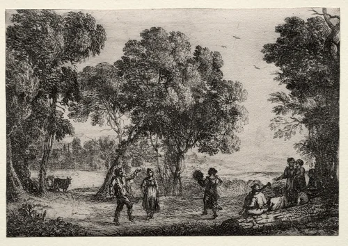 Landscape with a Country Dance (Small Plate) by Claude Lorrain, print, 1632-1642
