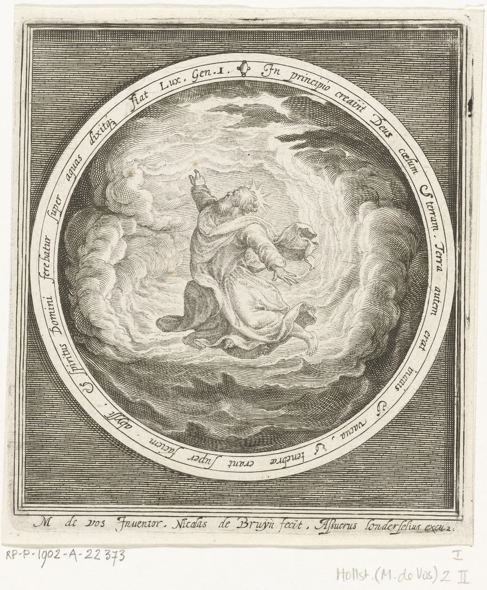 Eerste dag van schepping: God schept hemel en aarde by Unknown, print, 1581-1656