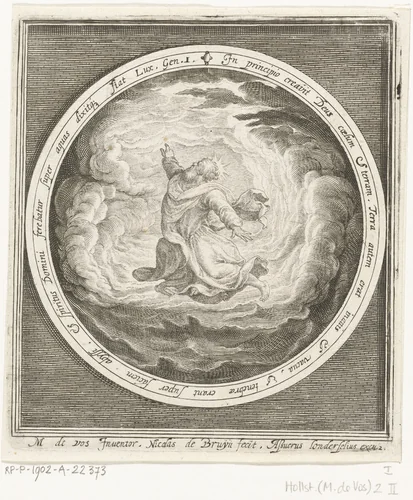 Eerste dag van schepping: God schept hemel en aarde by Unknown, print, 1581-1656