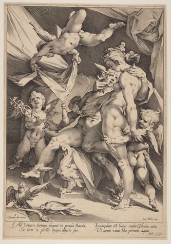 Venus and Mercury by Jan Harmensz. Muller, print, 1595-1605