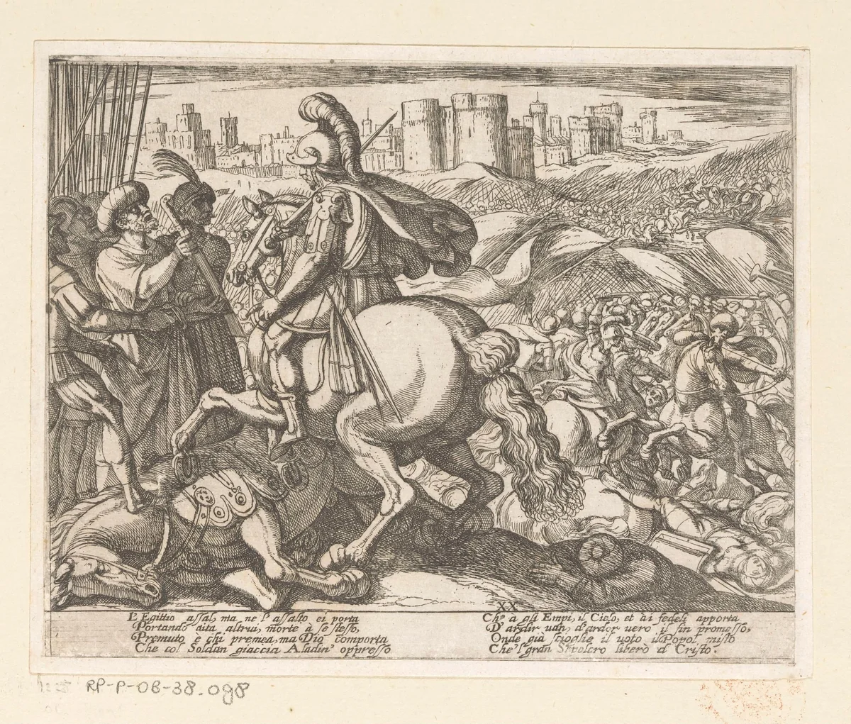 Illustratie bij Canto XX van Tasso's 'Gerusalemme Liberata' by Antonio Tempesta, print, 1565-1630