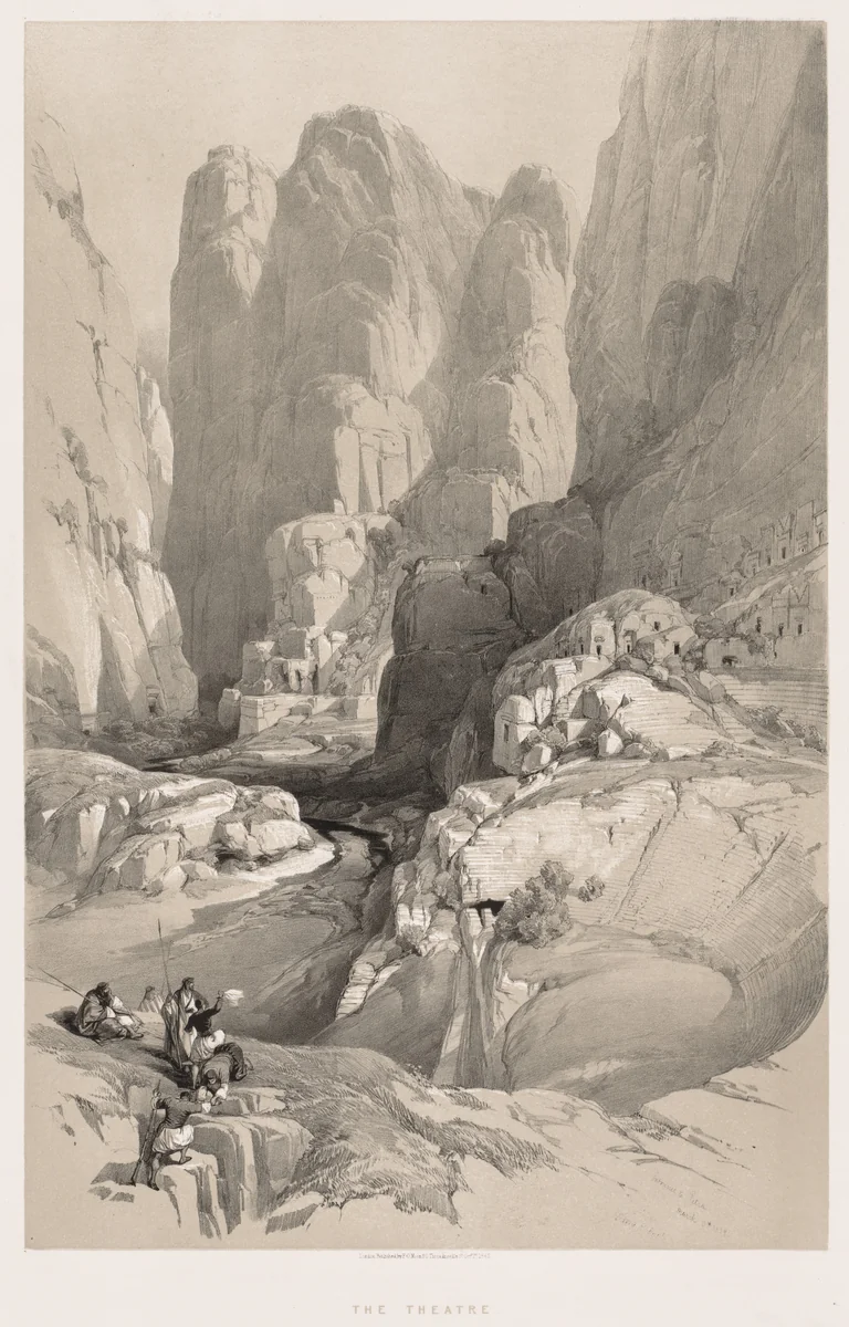 The Holy Land, Syria, Idumea, Arabia, Egypt & Nubia (Vol. III): Entrance to Petra by Louis Haghe, print, 1842