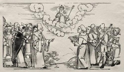 Dispute between Luther and a Catholic Theologian by Hans Sebald Beham, print