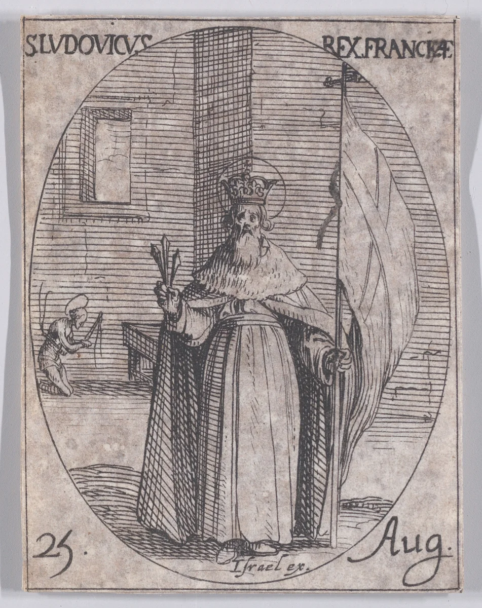 S. Louis, Roi de France (St. Louis, King of France), August 25th, from "Les Images De Tous Les Saincts et Saintes de L'Année" (Images of All of the Saints and Religious Events of the Year) by Jacques Callot, print, 1636
