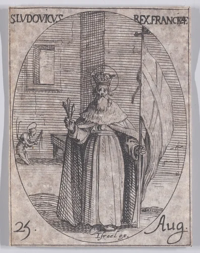 S. Louis, Roi de France (St. Louis, King of France), August 25th, from "Les Images De Tous Les Saincts et Saintes de L'Année" (Images of All of the Saints and Religious Events of the Year) by Jacques Callot, print, 1636