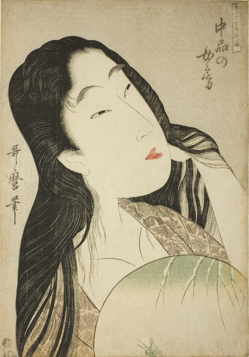 A Wife of the Middle Rank (Chubon no nyobo), from the series "A Guide to Women's Contemporary Styles (Tosei onna fuzoku tsu)" by Kitagawa Utamaro (喜多川歌麿), print, 1796-1807