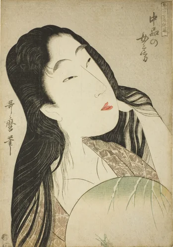 A Wife of the Middle Rank (Chubon no nyobo), from the series "A Guide to Women's Contemporary Styles (Tosei onna fuzoku tsu)" by Kitagawa Utamaro (喜多川歌麿), print, 1796-1807