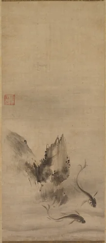 Fish and Rock by Rinkyo, painting, 1500-1573