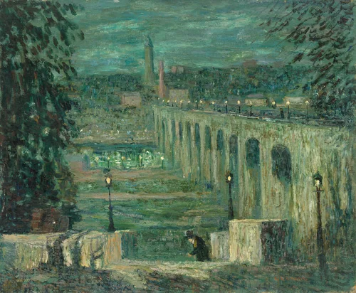 High Bridge at Night, New York City by Ernest Lawson, painting, 1910-1920