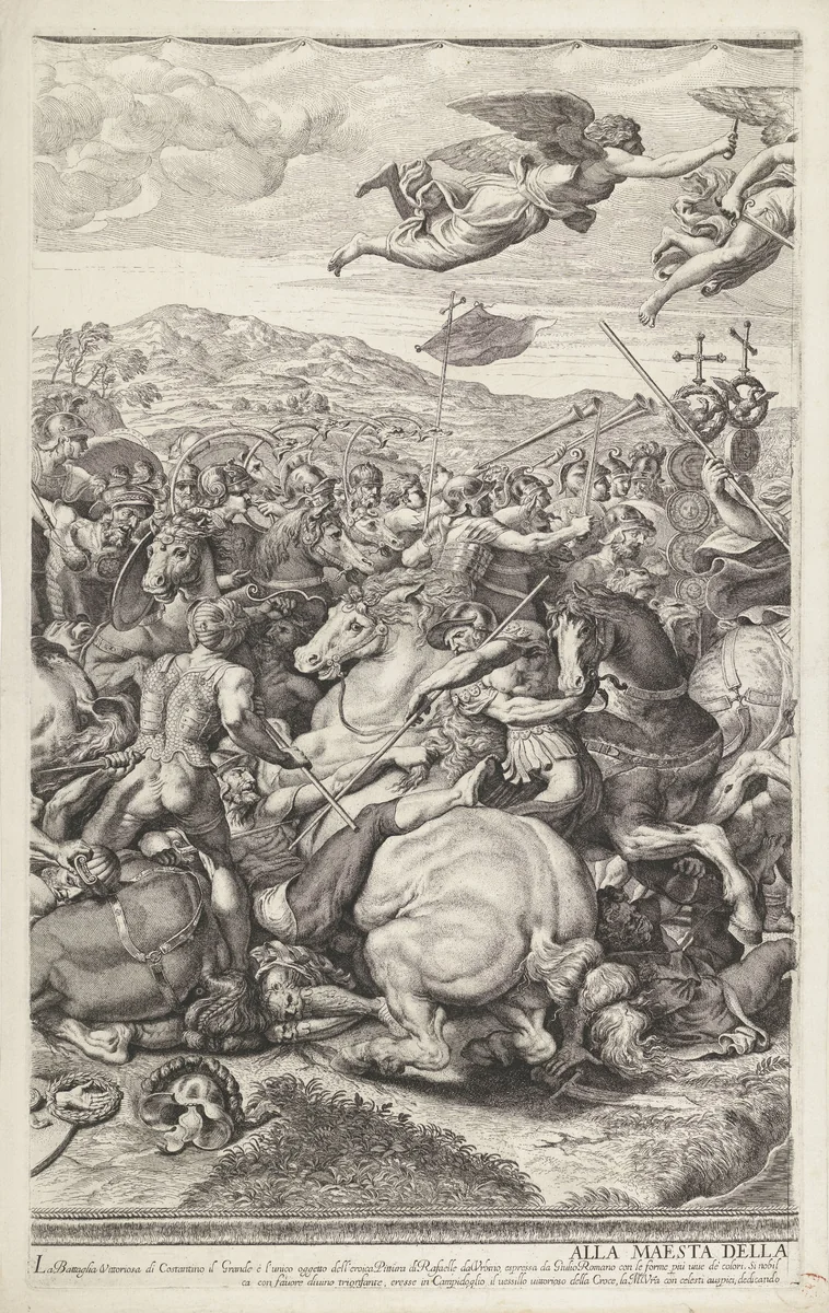 Slag bij de Milvische brug (linker middenblad) by Pietro Aquila, print, 1683