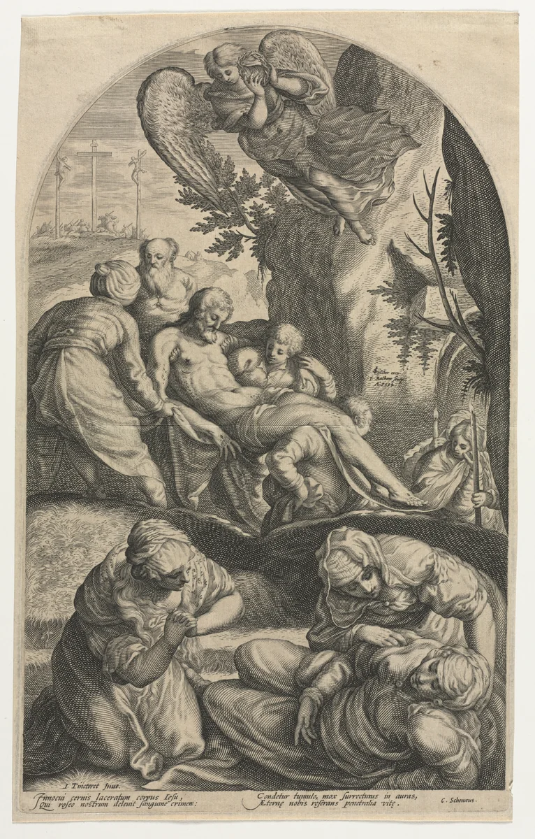 The Disciples of Christ Carrying His Body to the Tomb by Jacob Matham, print, 1594