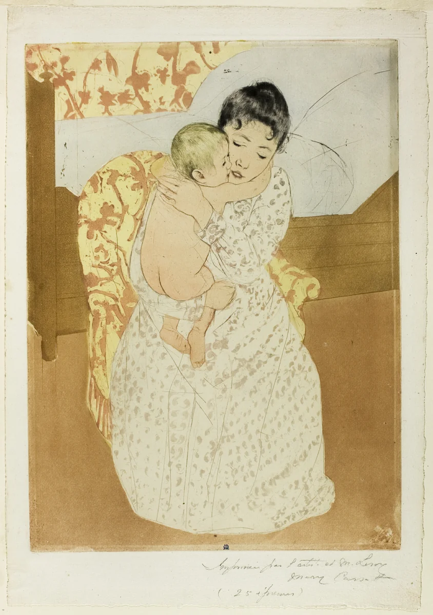 Maternal Caress by Mary Cassatt, print, 1890-1891