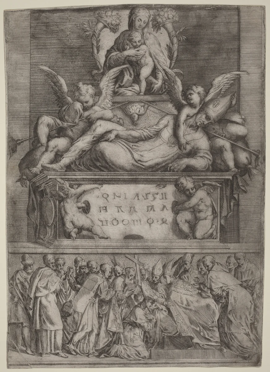 Tomb of a Bishop by Battista Angolo del Moro, print, 1540-1550
