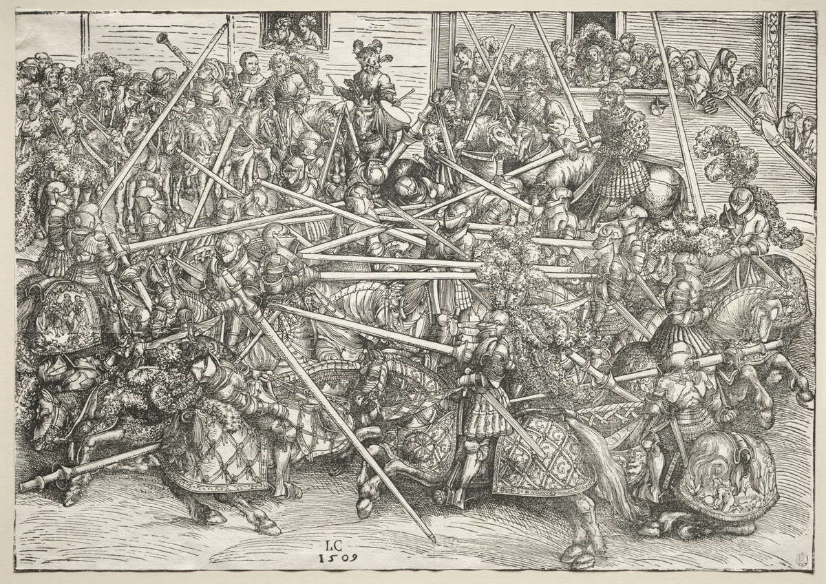 The Tournament with lances by Lucas Cranach, print, 1509