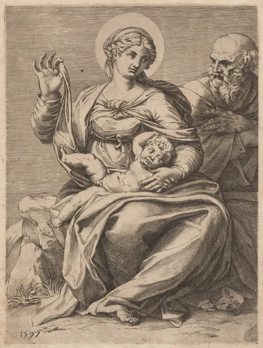 The Holy Family by Agostino Carracci, print, 1597