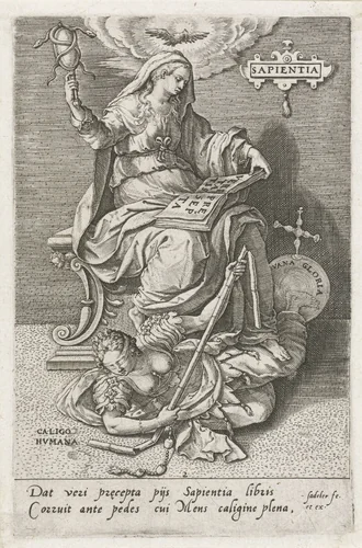 Wijsheid (Sapientia) overwint Menselijke Verbijstering (Caligo Humana) by Unknown, print, 1579